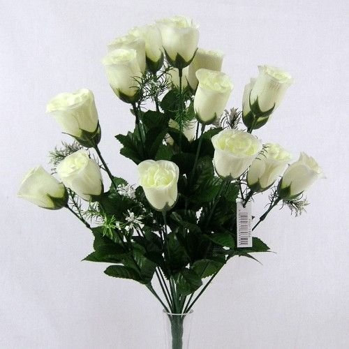 P 18 head rose buds artificial flower bush weddings/graves (1 Bunch, Ivory)