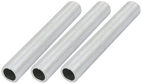 sourcing map Tige Filetée Creuse M12 Tube Filete Filetage 80mm Longueur Supérficiel Lampe Tuyau Mamelon pour Réparation Luminaire Lampe Lustre Zinc Allié Argenté Paquet de 3