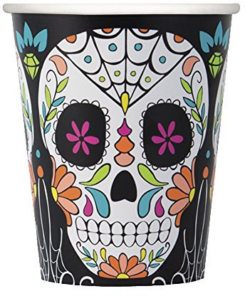 Unique Party Lot de 8 gobelets d'Halloween Motif tête de mort 255 ml