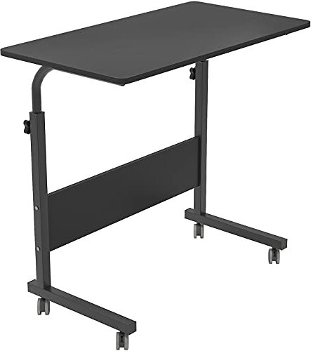 DlandHome Laptoptisch Höhenverstellbar mit Rollen 80 cm Betttisch Beistelltisch pflegetisch auf Rollen Computertische Mobiler Schreibtisch Laptop Ständer für krankenbett Büro Schlafzimmer Schwarz