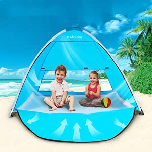 TIYASTUN Strandzelt mit Tür mit Reißverschluss, automatisch, UV-Schutz, Winddicht, tragbar, faltbar, ideal für 2-3 Personen im Freien für Camping, Angeln, Park