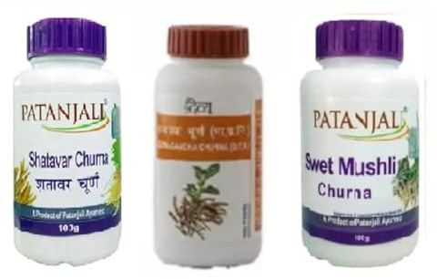 PATANJALI Combo of SHATAVAR, SWET MUSHLI and ASHWAGANDHA CHURNA (100 g Each)