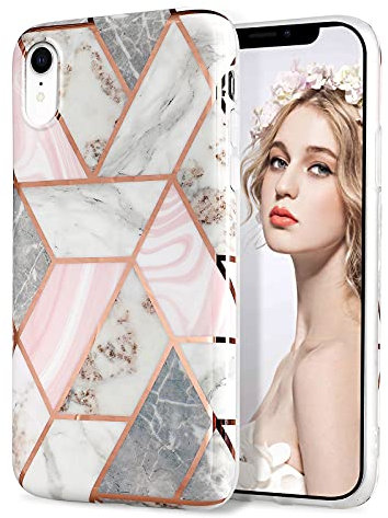 Imikoko iPhone XR Case Stylish Shiny Rose Gold Marble Design Glitter Sparkle fit for Women Girls Bumper Case Glossy TPU Soft Rubber Silicone Shockproof Cover for iPhone Xr 6.1 Inch (Pink)
