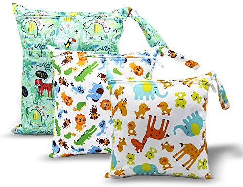 HOTLIKE Wetbag, Nassbeutel, 3 Stück Windeltasche Wickeltasche, Nasstaschen Wiederverwendbare Organiser Beutel Waschbar mit Reißverschluss für Baby Kleinkind Reisen Gym (Grün)