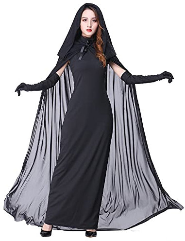 Myir Halloween Kostüm Damen Geister Schwarze Geisterbraut böse Königin, Karneval Ausführen Kostüme Erwachsene Vampir Lange Kleid Horror (Schwarz, X-Large)