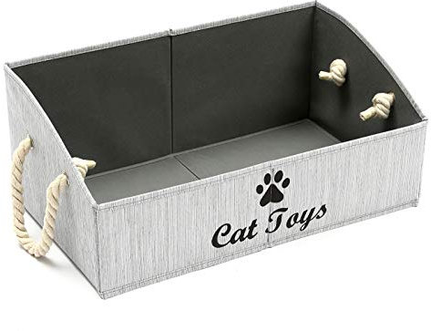 Geyecete Large CAT Toys Storage Bins - Foldable Fabric Trapezoid Organizer Boxes with Cotton Handle, Collapsible Basket for Shelves(Gray-CAT)