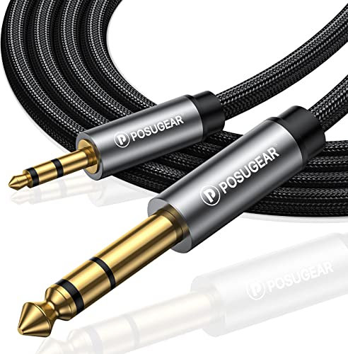 POSUGEAR Cable de 6.35mm a 3.5mm, Nylon Trenzado 3.5mm a 6.3mm Cable Audio Estéreo HiFi Macho a Macho para Reproductores de MP3, PCs, Amplificadores, Mesas de Mezclas Ordenadores- 3M