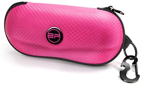 BLUPOND Sonnenbrillen-Etui, halbharte EVA-Schale mit Metallhaken zum Aufhängen, Gürtelclip, Sonnenbrillen-Aufbewahrung, rose, Medium