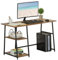 HOMCOM Computer Desk with Storage, Industrial Home Office Desk with 2 Tier Shelves and Steel Frame, Work Desk for Study Room, Black and Rustic Brown