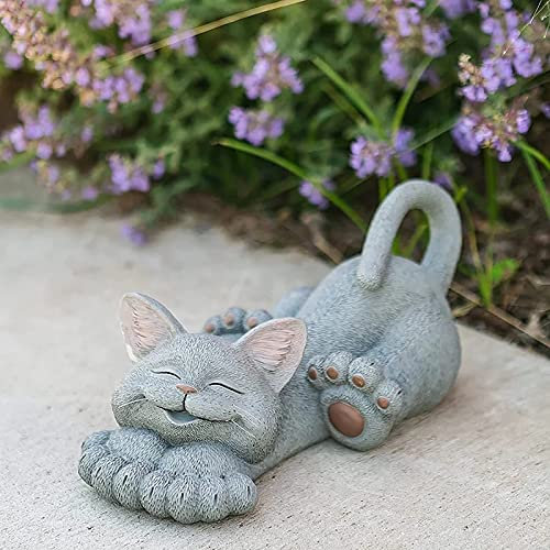 Garten Deko Katze Gartendeko Schmetterlinge Deko für Außen Balkon Gartendekoration Innenhof Layout niedlichen Lächeln Katze Ornamente Harz Freien kreative Tiere