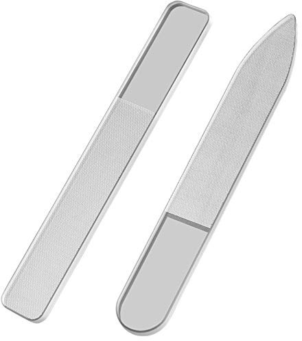 Crystal Glass Nail Files, 1Pc Pointed/Square Style Double Sided Etched Crystal Nail Buffer Files With Case Salon Manicure Tools Kit for Acrylic and Natural Nail