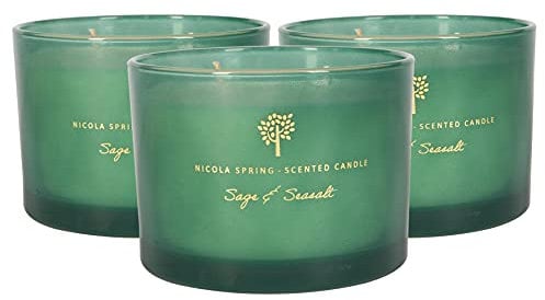 Nicola Spring Sage & Seasalt Scented Candle - 350g - Pack of 3-38 Hour Burning Time Natural Soy Wax Double Wick Candles Relaxing Fragrance Aromatherapy Gift Set