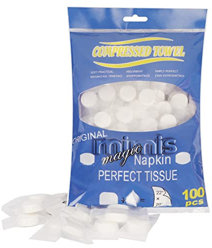 FYY 100 PCS Compressed Towel, Mini Tablets Disposable Portable Face Towel Cotton Coin Tissue for Travel, Camping, Hiking, Sport, Beauty Salon, Home Hand Wipes and Other Outdoor Activities Blue