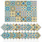 24 Uds Pegatinas de Azulejos Decoración de Pared Baño Cocina Pegatinas de Pared Pegatinas de Decoración de PVC Impermeables - Azulejo de pétalo Azul Amarillo Pegatina (10x10cm)