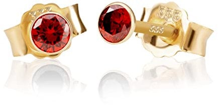 NKlaus Paar 3,5mm 333 Gelb Gold 8 Karat Ohrstecker Kristall Zirkonia Granat Butterfly Verschluss Damen Mädchen 3362