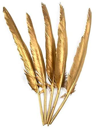 XUFXEUT Sprühen Sie goldene Gänsefedern zum Basteln, Hochzeit, Party, Dekoration, Truthahn, Straußenfedern, Karnevalszubehör, Gold, 25,4–30,5 cm, 100 Stück
