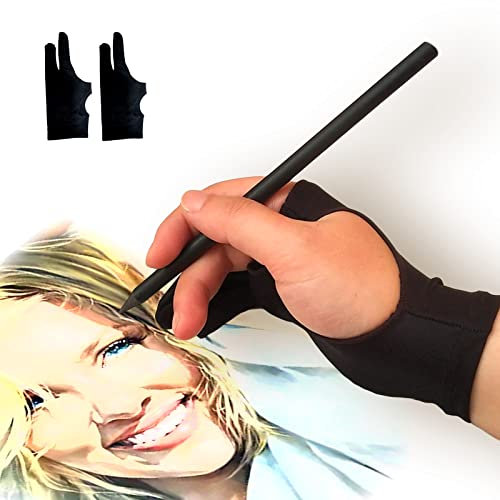 picoggo Zeichenhandschuh, 3-lagiger Handflächen-Ablehnungshandschuh für Grafiktablett, Künstlerhandschuhe mit zwei Fingern für iPad, Papierskizzieren, Schmierschutz (2 Stück, extra klein)