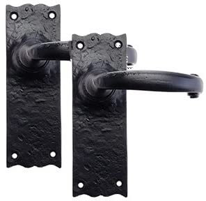 Golden Grace Antique Plain Design Door Handles Latch in Black Finish - 1 Pair - 150mm x 52mm