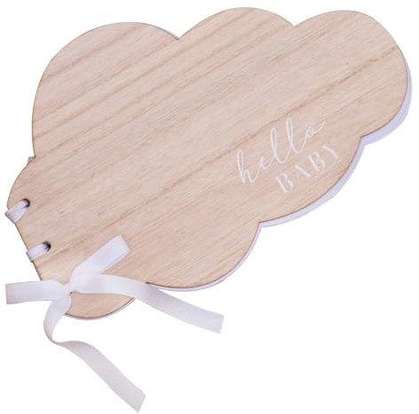 Ginger Ray Hello Cloud Gästebuch für Babyparty oder Taufe, aus Holz, mit weißem Band, cremefarben