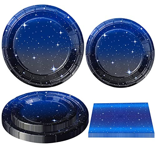120 Pack Space Galaxy Party Supplies Starry Night Tableware Set Space Happy Birthday Plate Outer Space Plate Solar System Planet Napkins Galaxy Planet Theme Birthday Party Decorations Serves 40