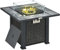 Outsunny Outdoor PE Rattan Gas Fire Pit Table, Patio Square Propane Heater with Marble Desktop, Rain Cover, Glass Windscreen, and Glass Stones, 50,000 BTU, Black