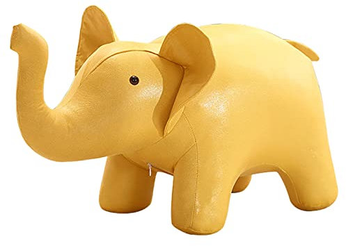 TPARIS Kreative Niedliche Tier-Fußhocker | Gepolsterter Dekor-Ottoman Mit Massivholz-Stützbeinen | Sitzhocker Aus Tech-Stoff Für Schlafzimmer, Spielzimmer, Wohnzimmer,Gelb,Elefant