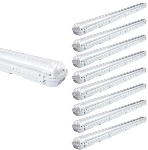Sonnewelt LED Feuchtraumleuchte 150 cm 8 Stück 4000K Neutralweiß 2x 24W LED-Röhre 4800lm Flimmerfrei T8 Werkstattlampe IP65 Wasserfest Wannenleuchte Leuchte für Garage Keller Bad Büro Warenhaus