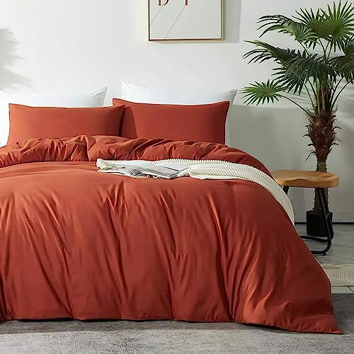 AShanlan Bettwäsche 155x220 Terracotta 2 Teilig 100% Microfaser Einfarbig Bettwäsche Set mit 1 Kissenbezüge 80x80 cm Orange Bettwäsche mit Reißverschluss Weich und Bügelfrei