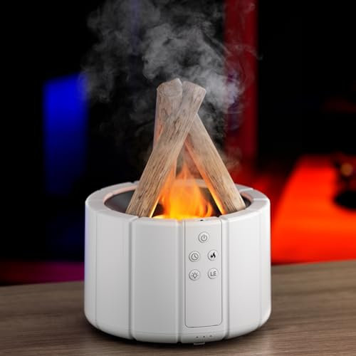 Diffuser Atherische öle, Aroma Diffuser 250ML Luftbefeuchter Duftlampe Duftlampe Timing 1h,3h,6h Lagerfeuerform Mit Warmes Licht Und Bunte Lichter Für Schlafzimmer, Zuhause(Weiß)