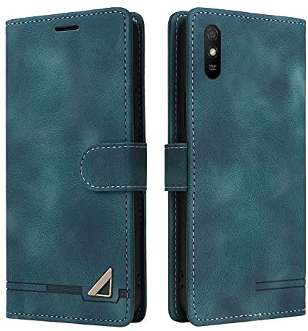 OKZone Coque pour Xiaomi Redmi 9A, Étui de Protection de Portefeuille Antichoc de Fente pour Carte, Support de Carte à Rabat en Cuir en PU Étui de Téléphone pour Xiaomi Redmi 9A (Vert)