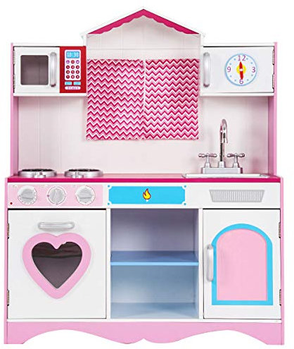 RELAX4LIFE Cucina Legno per Bambini, Cucina Giocattolo con Forno, Microonde e Fornelli, Mini Cucina, Giocattolo Educativo per Bambini 3+ Anni (Modello 2)