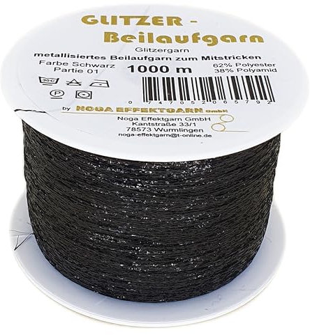 Glitzer Beilaufgarn auf 1000 Meter Spulen - Farbe Schwarz