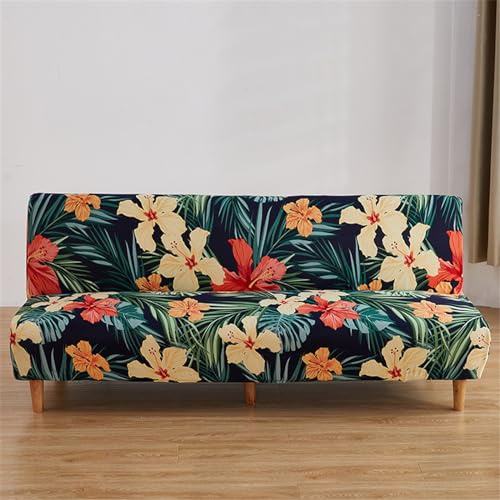 Surwin Sofabezug ohne Armlehnen 2/3 Sitzer, Modern Druck Stretch Armlose Clic Clac Sofabettüberzug Bunt Sofahusse Schonbezug Protector für Klappcouch Schlafsofa (L:190-230cm,Tropische Pflanzen)