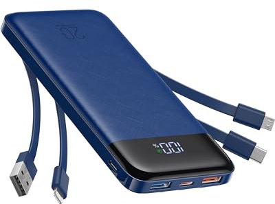 Charmast Power Bank with built-in Cables,20000mAh 20W PD QC Quick Charge Portable Charger USB C Power Bank Fast Charging compatiable with iPhone iPad Samsung Galaxy etc.