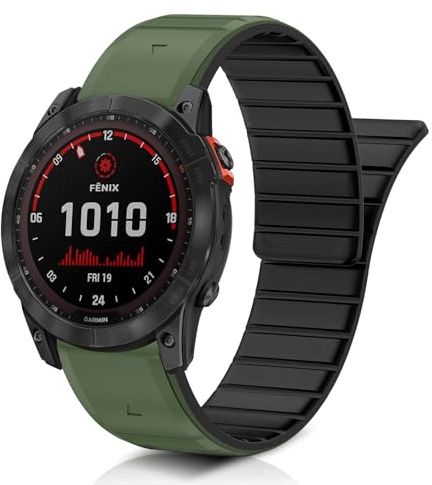 ToVioc 26mm Silikon Armband für Garmin Fenix 9 Pro 51mm/9 - Grün/Schwarz | Weiches Silikon Magnet QuickFit Armband für Garmin Fenix 8 Pro 51mm/Fenix 8/D2 Mach 2 Pro/Quatix 8/Tactix 8/Enduro 4