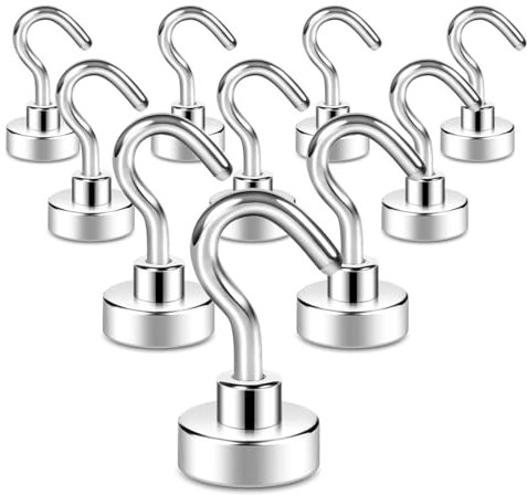 BANSHAN Extra Strong Magnet with Hook for Fridge,Heavy Duty Cruise Hook for Ceiling,Small Magnetic Holder for Van, Tool(Pack of 10)