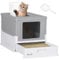 PawHut Arenero Cubierto para Gatos Bandeja Higiénica Desmontable con Entrada Frontal y Salida Superior con Pala Incluida para Gatos de hasta 5kg 47,5x35,5x36,7 cm Gris y Blanco