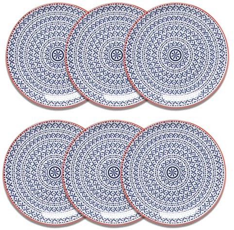 Now Designs Blue Cross Vorspeisenteller aus Porzellan, geprägt, 15,2 cm, 6 Stück