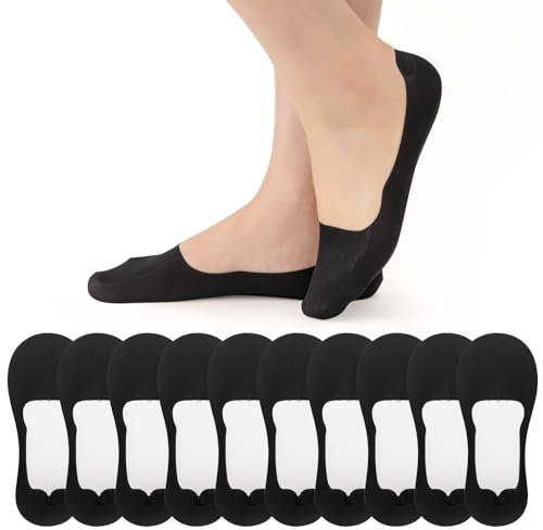 MANZI 5 Pairs Women No Show Low Cut Socks Ultra Non Slip Invisible Liner Socks for Loafer Flats Sneakers Boat Shoes Black M