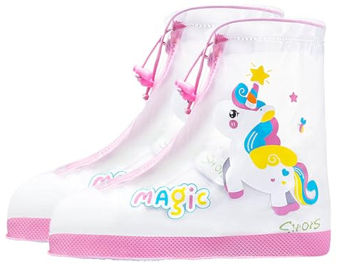 HIMKI Regenüberschuhe Kinder Wasserdicht Galoschen Wiederverwendbare Überschuhe Rutschfester Outdoor Regenschutz und Sanddichter Schutz Regenschuhe (Einhorn, S, 26-28)