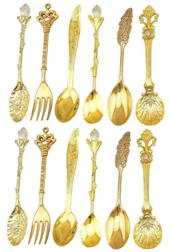 Garneck Lot De 12 Cuillères À Café Dorées Rétro Sculptées Style Cour Pour Mélanger Les Boissons