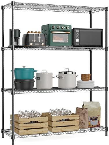 MZG - Scaffale portaoggetti a 4 ripiani, in filo metallico, 635 kg, per cucina, dispensa, garage, cantina, ripostiglio, cromato, 40 x 115 x 150,9 cm