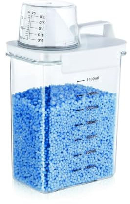 Cnwinu Waschmittel Pods mit Messbecher,behälter für Waschpulver Dosierer,Luftdichter Waschmittel Dosierhilfe Box, PET Kunststoff Klar, Geeignet für Waschpulver, Wäscheparfüm (1800ml)