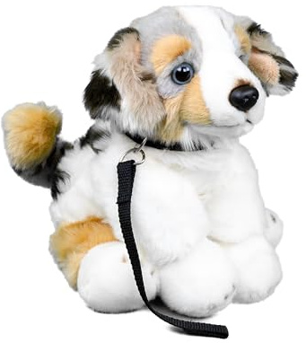 Teddys Rothenburg Kuscheltier Australian Shepherd + Leine sitzend grau/weiß/braun 28 cm Plüschhund Plüschtier