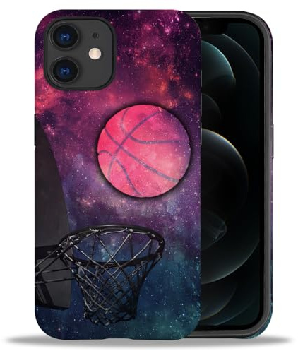 yicomon Kompatibel mit iPhone 12/12 Pro Hülle, Basketball Rot Sternenhimmel Muster Druck Matte Handyhülle Langlebig Mode Lustig Liquid Silikon Hülle Weiche Anti-Kratzer Stoßfest Schutzhülle