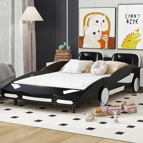 VSOGA 140 x 200 cm Flachbetten, Auto-Modellbetten, Autobetten, Kinderbetten, Schwarz