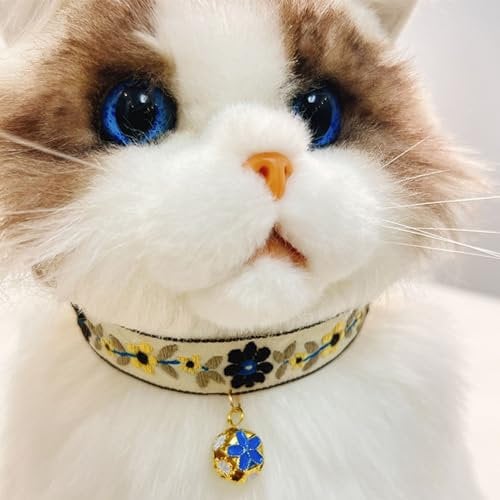 JOROBURO Flower Cat Collar, Embroidered Decoration Exquisite Pendant Adjust Size Pet Collar Jewelry with Pendant, Pet Girl Teacup Chihuahua Yorkie Clothes Costume Outfits(L(Neck 30+5CM/11.81+1.97in))