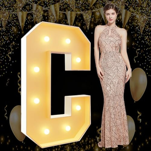 Lettres C géantes lumineuses pour chapiteau de 1,9 m - Pour anniversaire, mariage, fiançailles, décorations de fête - Kit de panneau en mousse prédécoupé