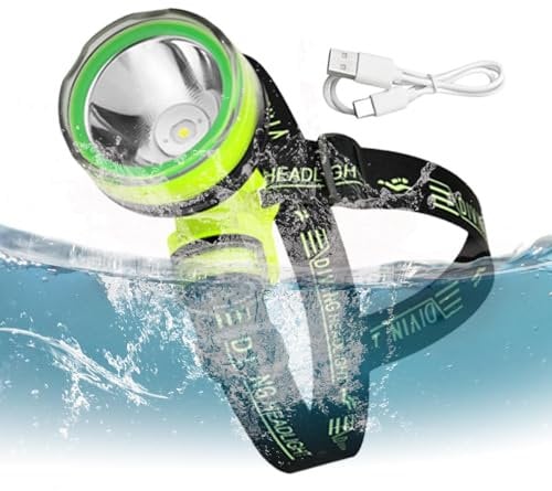 Whnbuij Linterna LED sumergible, linterna subacuática compacta, lámpara frontal para buceo, IPX8 resistente al agua, equipo de buceo recargable por USB, luz de buceo de 350 m de distancia de