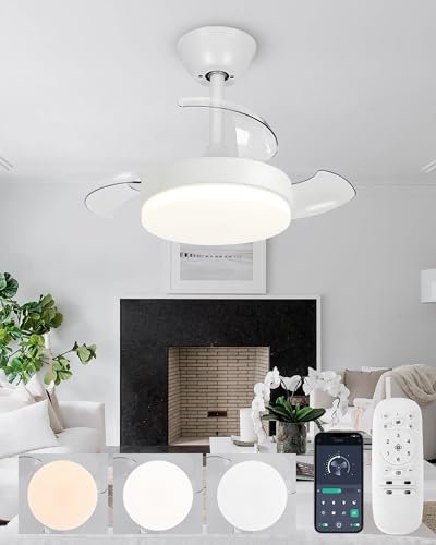 Ventilatore Da Soffitto Con Luce E Telecomando Silenzioso, Lampadario Con Ventola Con Pale A Scomparsa, Led Dimmerabile, Motore DC Reversibile, Funzione Di Memoria, Per Camera Da Letto Soggiorno